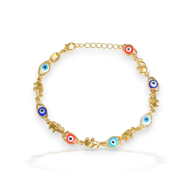 Evil Eye Elephant Bracelet Ojo Pulsera Protection Luck Bracelet-7" by BrazilAJ