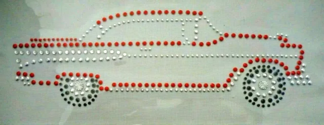 1957 Vtg Chevy Car Red Silver Rhinestone Studs Iron-On Hot-Fix Transfers #62