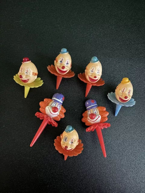 Vintage Lot Of 7 Clown Cup Cake Toppers Hong Kong