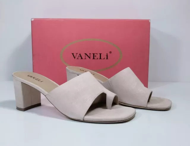 Vaneli Women's Pink Suede Slip On Open Toe Block Heel Sandals Sz 9.5 M