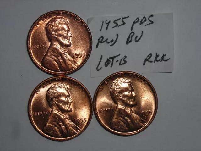 wheat penny lot 1955,1955-D,1955-S GEM RED BU SET 1955D,1955S UNC LINCOLN CENT