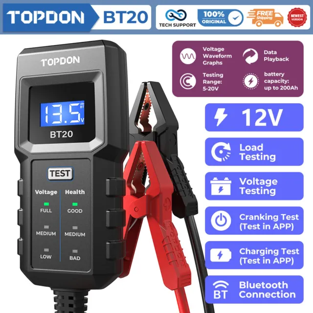 TOPDON BT20 12V Vehicle Battery Tester Checker Universal for Car Truck SUV ATV