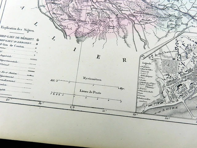 Antique Map of Nevers Cosne Cours sur Fourchambault Loire Nievre France 1853 7