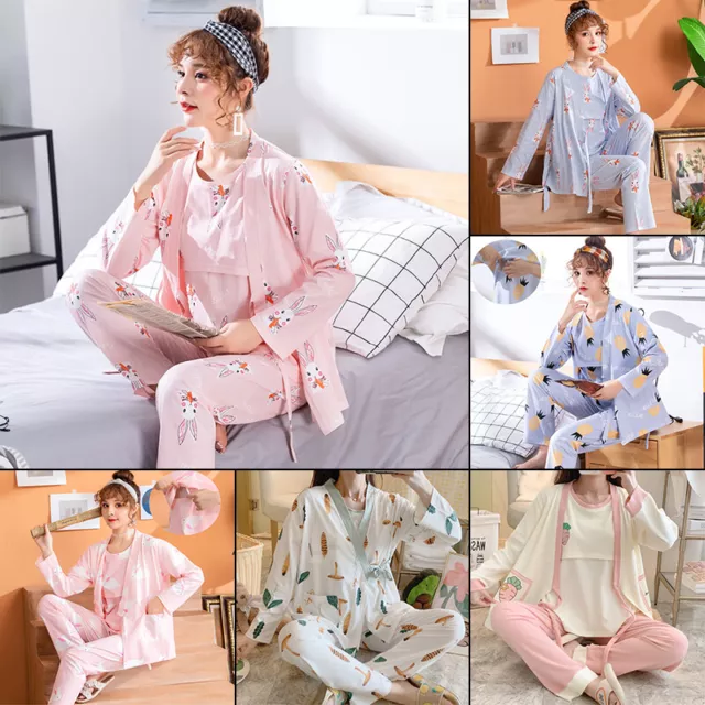 3PCS/Set Pregnant Pajama Set Maternity Breastfeeding Nightwear Pregnancy Clothes 3