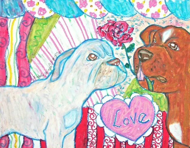 Dogue de Bordeaux French mastiff Signed dog art PRINT 4x6 Valentines Day