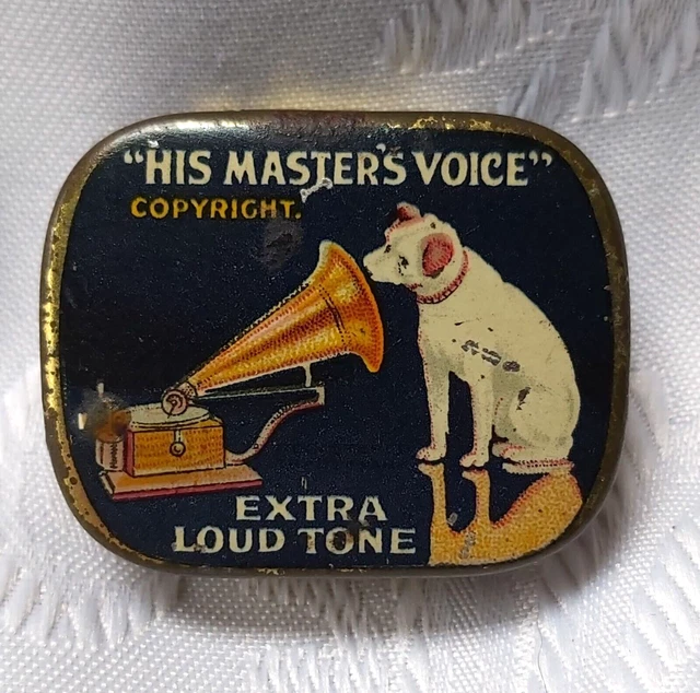 Vintage Blue Extra Loud Tone His Masters Voice Gramophone Needle Tin 90% full!