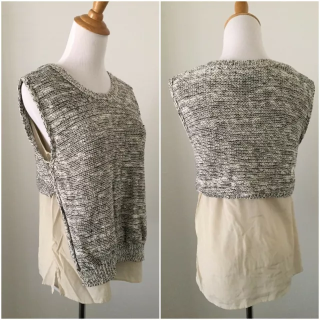 3.1 PHILLIP LIM Gray White Beige Knit Chiffon Mix Sweater Womens sz Small/Medium