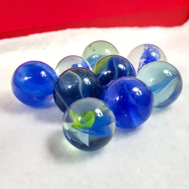 Vintage Marbles Blue & Clear Glass Cat's Eye Floater Marble LOT of 9 3