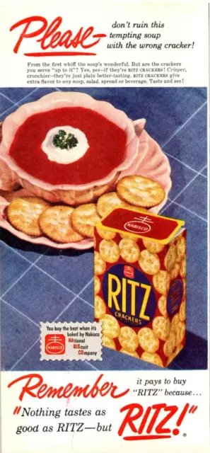 Vtg Print Ad 1951 Nabisco Ritz Don’t Ruin Tempting Soup w Wrong Cracker 5x11