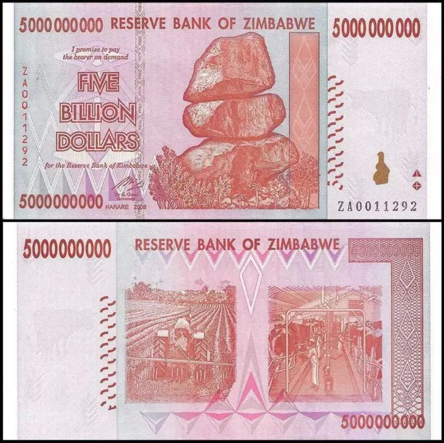 Zimbabwe 5 Billion Dollars, 2008, P-84z, UNC, Replacement