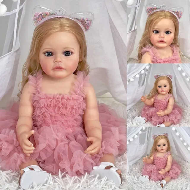 22" Waterproof Full body Reborn Toddler Girl Doll Princess Rooted Hair Toy Gift