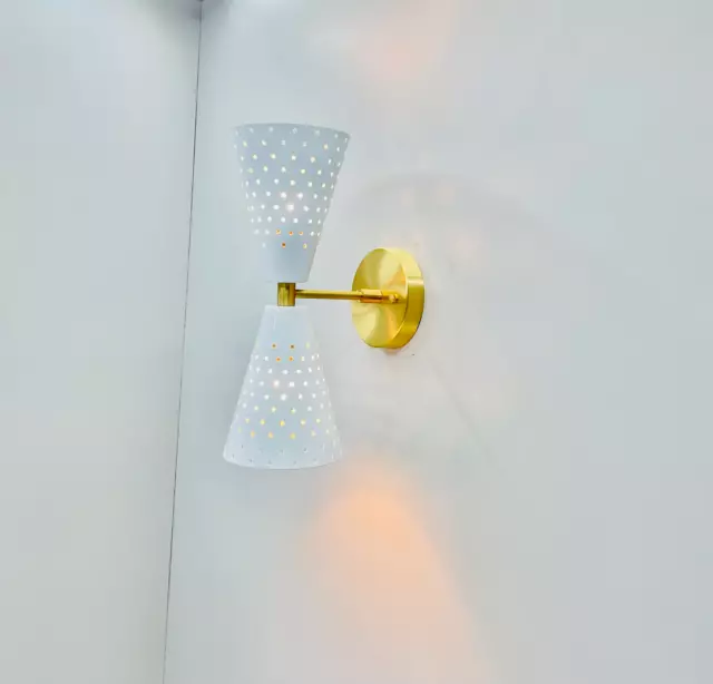 Mid Century Modern Style Brass Lighting Hand Painted Wall Sconce 3