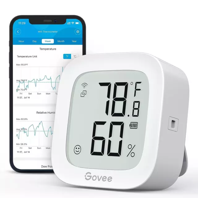 Govee WiFi Thermometer Hygrometer H5179001, Smart Humidity Temperature  White