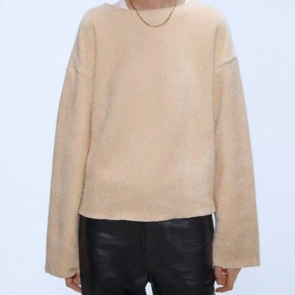 Zara Pullover Felpa Donna Maniche Lunghe  Col. Beige Nude  Nuovo Tg L