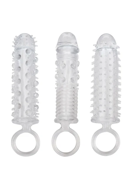 Set 3 fundas fálicas para agrandar y estirar el pene kit alargador con anilla