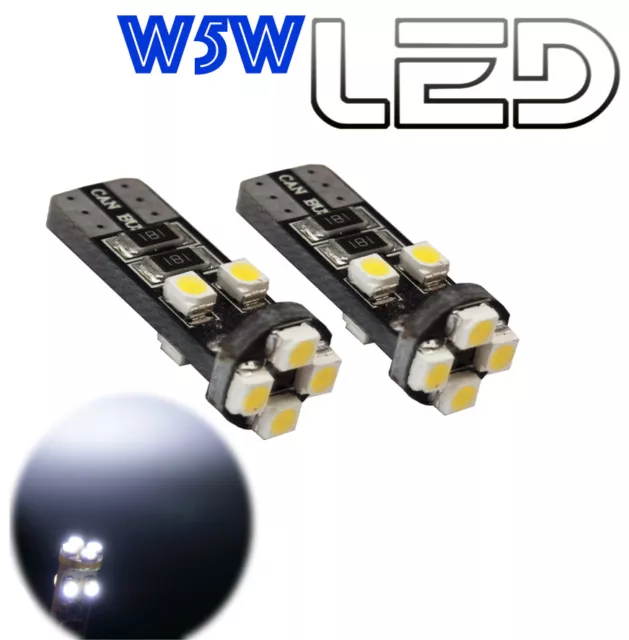 2 Ampoules w5w T10 8 Led Blanc Veilleuses Habitacle Plafonnier  Anti Erreur ODB