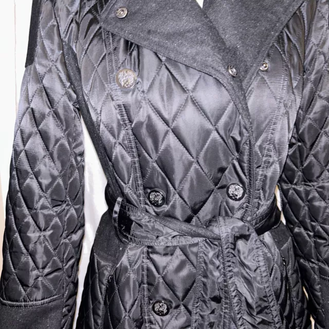 Vince Camuto Quilted Tie Waist Jacket Coat M Black Snap Zip Sleeves Sparkle 2