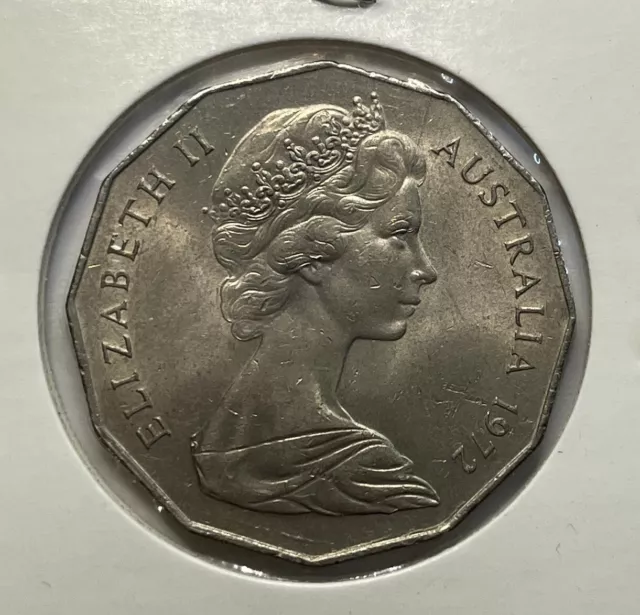 1972 50 Cent Coin - Uncirculated - Low Mintage Date Elizabeth II In 2x2 Holder