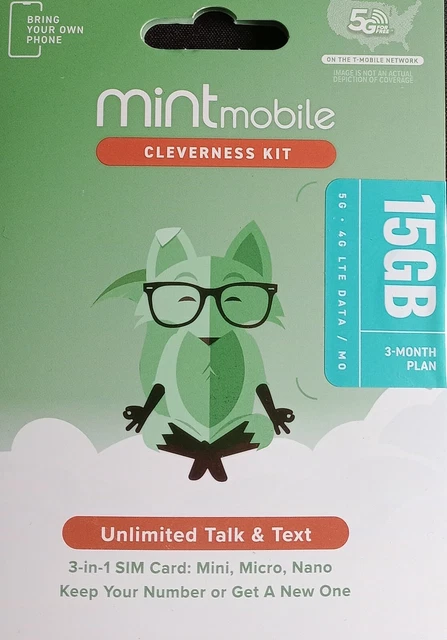 3 Month Mint Mobile Phone Plan 15GB/MO 5G /4G LTE Data + Unlimited Talk & Text