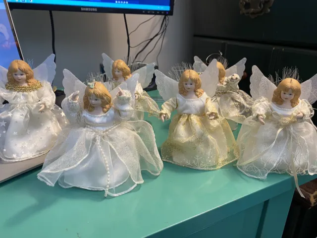6 Porcelain Doll Angel Christmas Tree Ornaments