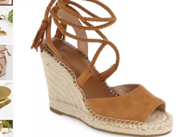 Joie Phyllis Lace Up Suede Espadrille Wedge-Whiskey-Sz. 36.5  (6.5)