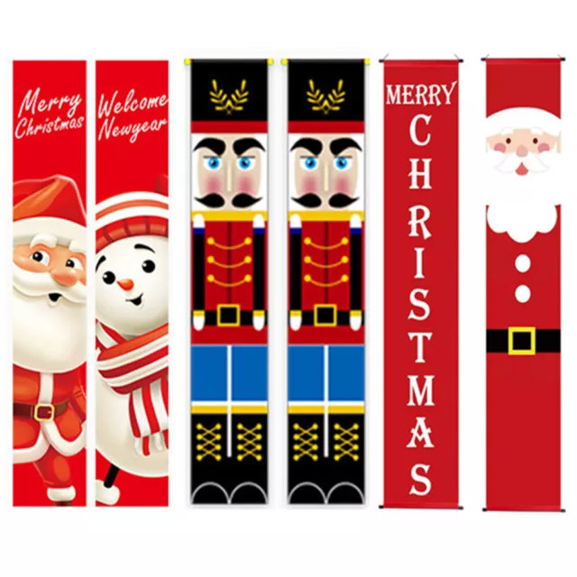 Knight Santa Snowman Banner Merry Christmas Flag Wall Hanging Xmas Party Decor