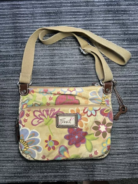 Fossil Floral Canvas Medium Shoulder Crossbody Messenger Bag