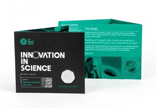 2019: Innovation In Science - Black Holes – Stephen Hawking 50p UNC coin.