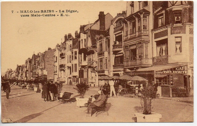 MALO LES BAINS - NORD - CPA 59 - café - la digue vers Malo centre