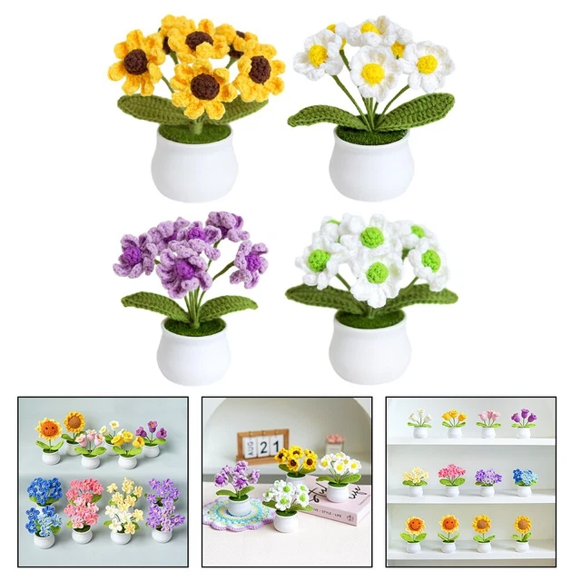 Mini Pianta In Vaso Mughetto Fatta A Mano All'Uncinetto - Fiore Realistico In Lana Per Decorazione Casa, Tavolo, Auto (Bianco)