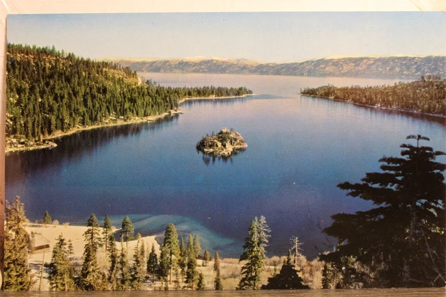 California CA Nevada NV Lake Tahoe Emerald Bay Sierras Postcard Old Vintage Card