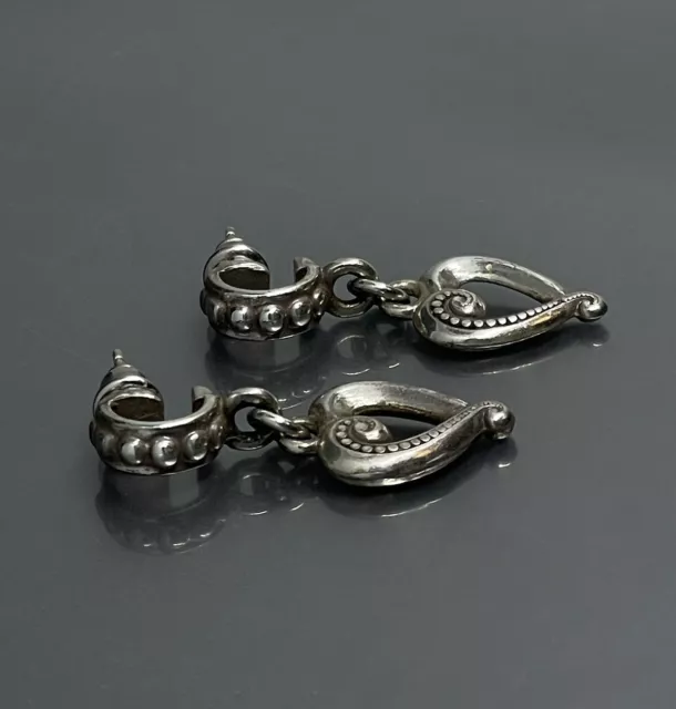 Vintage Brighton Silver Plated Heart Pierced Dangle Drop Earrings 1.25”