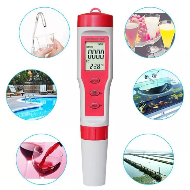 Digital LCD TDS/EC/PH/TEMP Meter Tester Aquarium Water Quality Monitor Soil Test