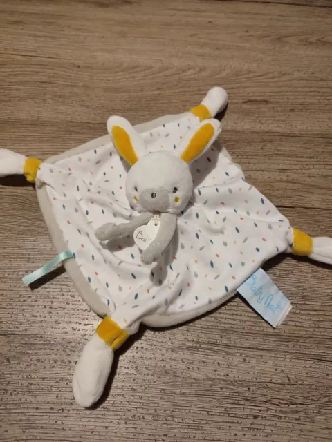 doudou plat  carre lapin jaune gris blanc happy together bn0589  babynat com9
