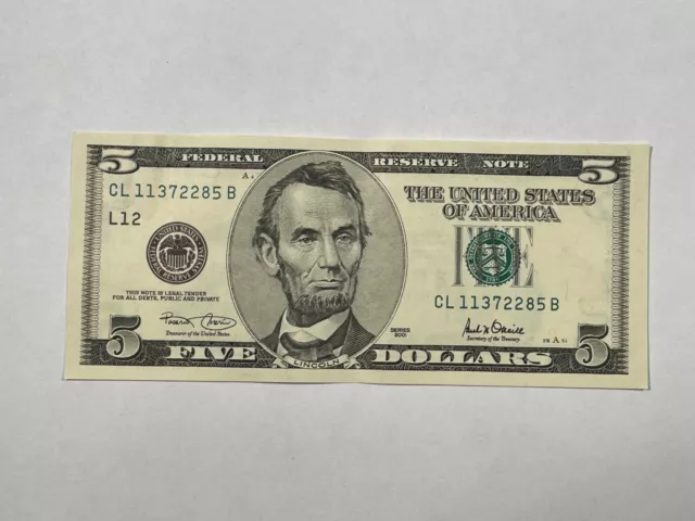 Billete Estados Unidos 5 Dólares 2001 (10-41/ A0/ 13)