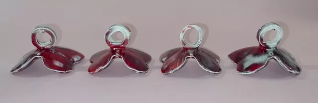 4 Red & White Speckle Drip Glaze Ceramic Butterfly  Macrame Beads 5