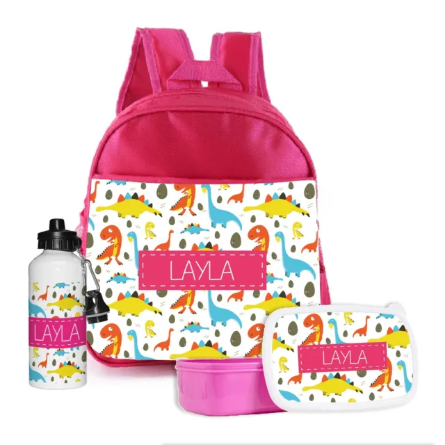 Personalised School Backpack Childrens Kids 3 Set Bag+Lunch Box+Water Bottle 2