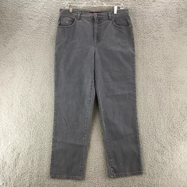 Gloria Vanderbilt Straight Leg Jeans Womens 12 Gray High Rise Zip Fly 5 Pockets