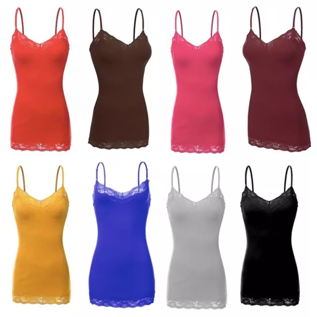 FDPlus Women's Plus Size Basic Long Layering Lace Cami w/Adj Straps 1x/2x/3x