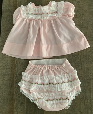 Vintage  Alexis Pink Baby Girl Dress  Outfit Bloomers Handi Panti Lace 13-18 lbs