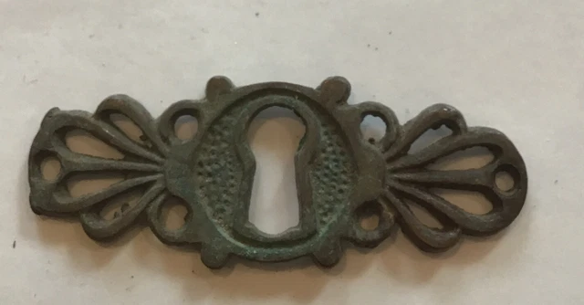 Vintage Old Antique Fancy Solid Brass Escutcheon Cut Out Key Hole Cover