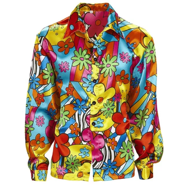 60er 70er Party Flower Power Hippie Herren Hemd Gr XXL 58/60 Blümchenhemd Kostüm