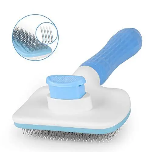 Self Cleaning Slicker Brush,Dog Brush & Cat Brush with Massage Particles, Blue