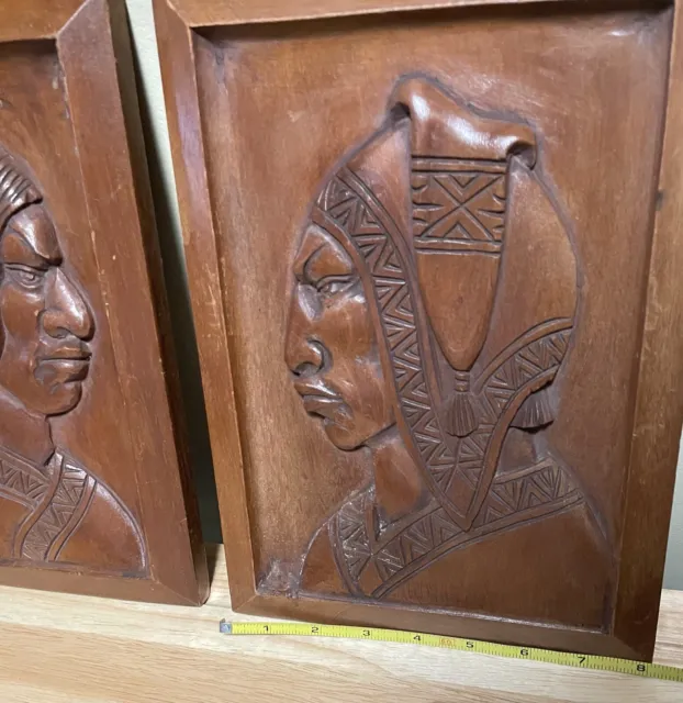 Vintage Indigenous Hand Carved WOOD Profile Of Man And Woman! BEAUTIFUL!