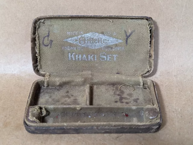 Vintage Gillette Military Khaki Safety Razor Set Case