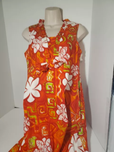 Vintage Aloha Brand Hawaiian Dress JC Penny Orange Floral Long Dress Hibiscus