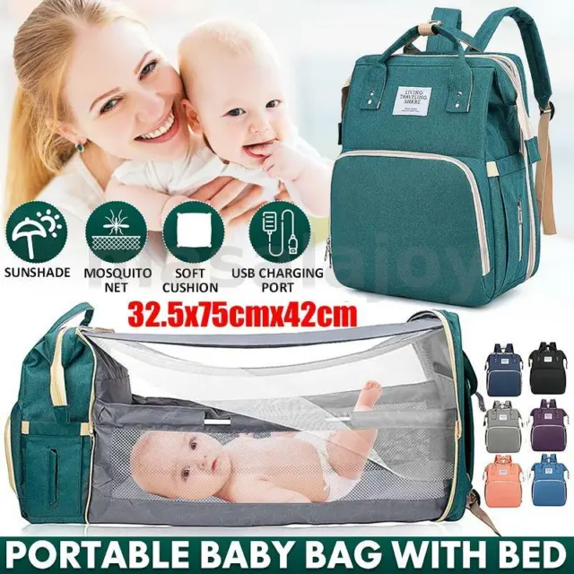 Foldable Large Mummy Bag Baby bed Changing Foldable Crib Nappy Diaper Backpack