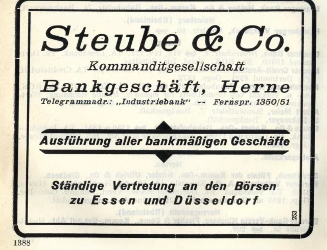 Steube & Co. Herne BANKGESCHÄFT Historische Reklame 1925