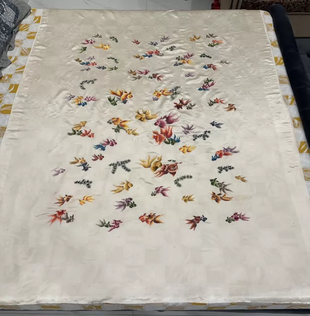 Antique Chinese Hand Embroidery Tapestry Piano Shawl ,Wedding Sheet 55” X 75”