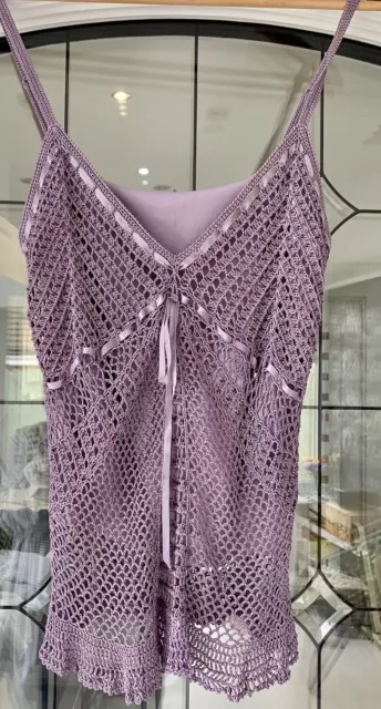vintage OASIS Crocheted Beaded Camisole TOP.  Purple SIZE  14